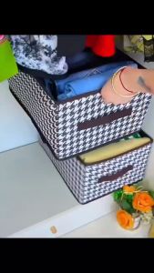 **HOT SELLING** 2025 NEW 1set of 7 & 9 grids Houndstooth Pattern Clothes Storage Box Modern Non-woven Fabric Contrast Binding Multi-grid Clothes Storage Box 千鸟格带盖收纳盒 7格+9格