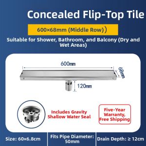 AZOS | Odor Preventing Long Rectangular Floor Drain Stainless Steel