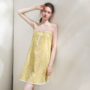 XEXZ | Pure Cotton Lace Print Halter Nightgown French Sweet Butterfly Knot Casual Home Clothes Sleepwear Breathable Comfortable Summer