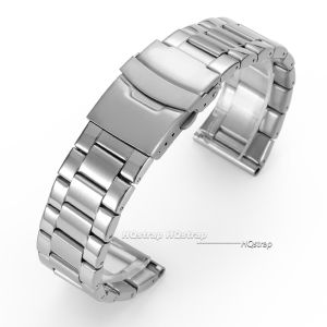 Universal Stainless Steel Watch Band 20mm 22mm 24mm Mens Business Straps Metal Folding Buckle Wristbands Replacement Bracelet