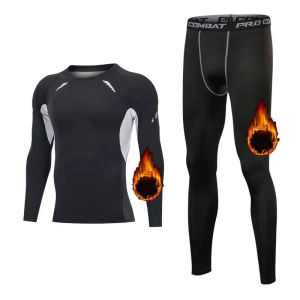 Autumn/Winter Mens Warm Underwear Set Solid Color Suit Corset Casual Sports Base Shirt Cycling Fitness Elastic Long Johns Mens