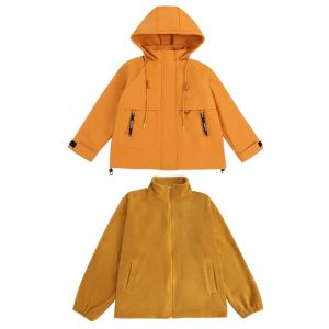 Girls Outdoor Spring Autumn Jacket And Pants Two Piece Set Medium And Large Children Fashionable Waterproof Workwear Clothes