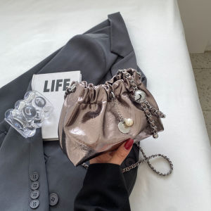Y2K Millennium Ladies Shoulder Bag 2024 New High-End Fashion Chain Bucket Bag Crossbody Bag Soft PU Leather Pure Color