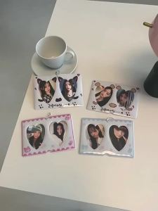 Cute Dual Card Position Photo Card Holder 3inch Couple Photo Protection Cover Kpop Idol Photo Card Holder Pendant Ornaments