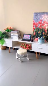 DIODIY Round Stool chair With Wheels Low Stool Bench Movable childrens pulley Leather Bench Low Chair
