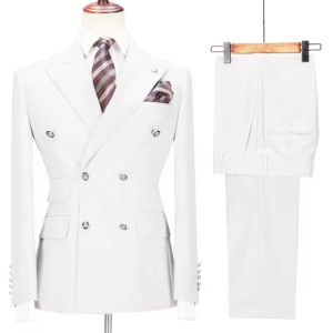 Solid Mens 2 Pieces Suit Double Breasted Jacket PantsSet for Dinner Party Wedding Groom Tuxedos Slim Fit Formal Business Suits