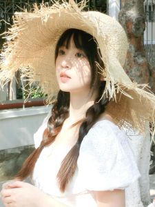 Seaside Vacation Beach Hat Cut Out Raffia Straw Hat Womens Big Brim Cover Sun Protection Atmosphere Travel Photos