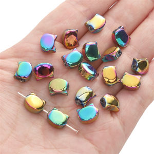 10ชิ้นลูกปัดแก้วหลากสีลูกปัดหัวแมวเสน่ห์ลูกปัดหลวมสำหรับสร้อยข้อมือทำด้วยมือต่างหูสร้อยคอพวงกุญแจเครื่องประดับงานฝีมือ DIY