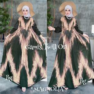 Gamis Twill BG Collection Motif Magnolia Hijau