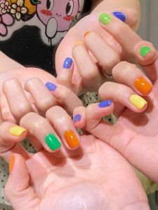 Rainbow Candy Colored Finger Nail Art Stickers Girls Full Set Energetic Summer Dopaamine Worn on Nail Tips False Nails