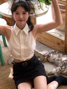 2025 New Pure Desire Spicy Girl White Sleeveless Versatile Shirt Summer Design Sensation Waist-Cinching Short Womens Trendy Top