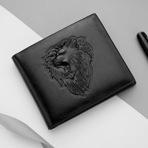 Mens Personalized Wallet 3D Embossed Lion Pattern Id Bank Credit Card Holder Pu Leather BiFold Coin Purse Short Wallets for Men