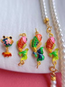 925 Antique Silver Gold Plated Chain Bracelet Necklace Extension Tail DIY with Colorful Painted Carp Fish Link Jewelry Accessories
