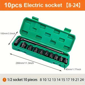 10pcs 8-17mm/8-24mm Electric Socket Tool Impact Wrench Adapter Hand Tool Socket Set Short Thickened High Carbon Steel Material