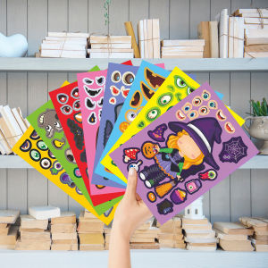 Halloween Monster Themed Educational Cartoon Stickers Puzzles Interactive DIY Handmade Craft for Kids And Parents