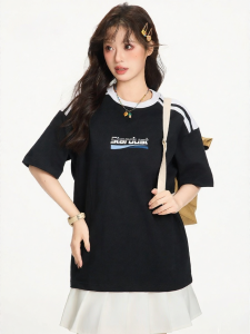 Gbiaior | American Retro Color Block Letter Print T-shirt