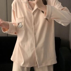 KT Cat Pajama Set Anime Sanrio Household Clothes Womans Autumn Winter Thickened Warmth Pajamas Suit Pink Cute Home Wear Set