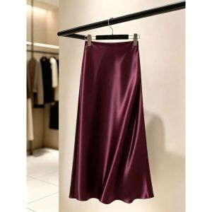 V.C.I | Burgundy Acetate High Waist Flowing Luxurious A-Line Skirt