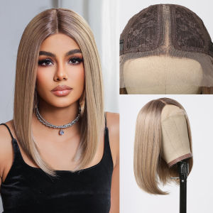 EASIHAIR Short Brown Lace Front Wig for Women Natural Straight Synthetic Wigs Baby Hair High Density Daily Wig Heat Resistant