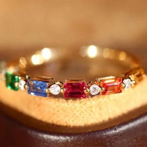 Huitan Minialist Women Ring Slim Gold Color Stackable Accessories for Wedding Party Inlaid Multiple Colors CZ Fashion Jewelry