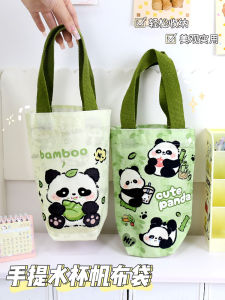 Portable Large Capacity Panda Water Cup Sleeve Canvas Handheld Water Bottle Protector Cover Cute Big Belly Cup Holder