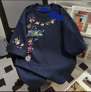 เสื้อยืดคอกลมแขนสั้นผ้าฝ้ายแท้พิมพ์ลายการ์ตูน แฟชั่นฤดูร้อน เสื้อคลุมลำลองสำหรับคู่รัก ทรงหลวม เสื้อยืดคอกลมแขนสั้น