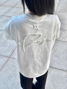 Áo Thun Tay Ngắn Thêu Màu Trắng Rộng Rãi Mùa Hè Cho Nữ Áo Thun Cotton Phong Cách Đường Phố Áo Thun Thường Ngày