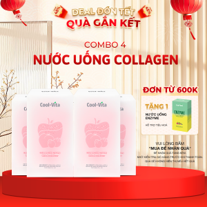 Combo 4 Hộp Nước Uống Collagen Peptide 3000mg Hỗ Trợ Trẻ Hóa Sáng Da Cải Thiện Sức Khỏe Cho Tóc Móng Kết Hợp Vitamin B3 Coolvita - (45ml× 7 túi)/hộp