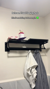 MANUYAMA Towel Rack Bathroom Organizer Punch Free Foldable Towel Bar Holder Wall Mounted Space Saving Rustproof Aluminum Towel Rail