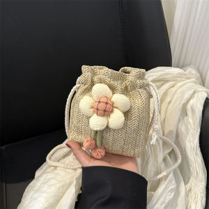 Mori Braided Bucket Bags Womens Bag 2023 New Arrival Fashion Flower Straw Bag Korean Versatile One-Shoulder Crossbody Bag