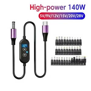 elough | 140W Type C To DC Power Boost Cable 5V/9V/12V/15V/20V/28V Boost Line With 8/10/34 Adapters USB C To DC Charging Cable For Router