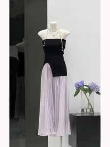 Bộ Một Vai Màu Đen Và Váy Bộ Thời Trang Mùa Hè Nữ Cảm Giác Cao Cấp御姐 Áo Ngắn Tay Phong Cách Chân Váy Chữ A Bộ Hai Mảnh