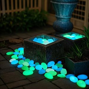 1000 ชิ้น Luminous Garden Stones เรืองแสงพลาสติก Stakes สําหรับ Pathway Space & Garden Decor โลหะ Art อุปกรณ์เสริม
