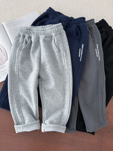 Thick Fleece Lined Casual Sports Pants for Boys Warm Velvet Pants Elastic Waist Long Trousers Childrens Winter Wear
