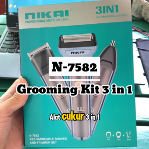 NIKAI N-7582 Set 3 in 1 Man Grooming Kit Perlengkapan Alat Cukur Rambut Hidung Jenggot Pria Listrik Portable
