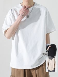 ROMON | Lormen Mens White Short Sleeve T-Shirt Thin Pure Cotton Casual Summer Base Shirt American Style Top Youth Fashion Standard Fit