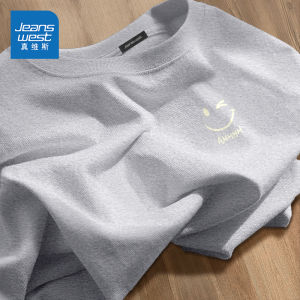 Jeanswest American Style Mens Short Sleeve T-Shirt Pure Cotton Heavyweight Loose Fit Summer Purple Top Trendy Brand Casual Wear