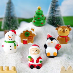 YESPERY ตุ๊กตาการ์ตูนคริสต์มาสขนาดเล็กตุ๊กตาหิมะซานตาคลอสต้นคริสต์มาสตกแต่งยางเรซิ่นทิวทัศน์ขนาดเล็กบ้านตุ๊กตาน่ารักอุปกรณ์ทำสวน