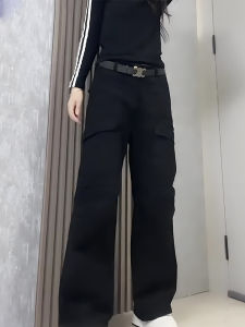 Black Denim Workwear Pants Womens High Waist Loose Casual Straight Leg Trousers Autumn Fashion Anti-Aging Slimming New Arrival