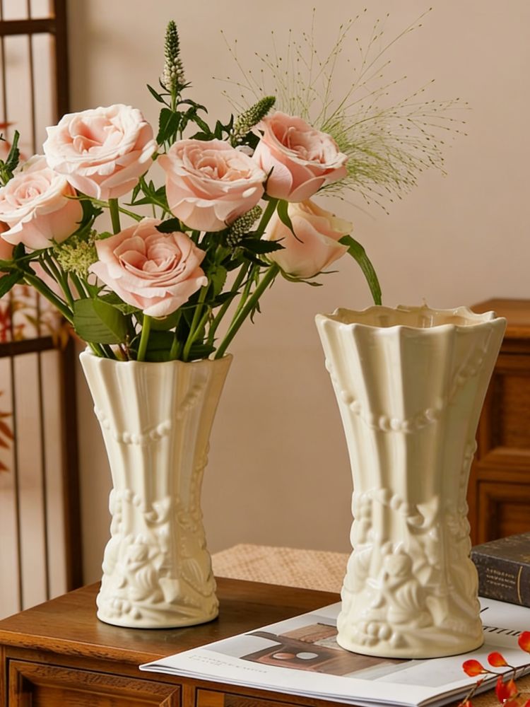 Franse keramische bloemvaas met reliëf voor hydrocultuur decor_voghion.com