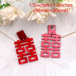 Red Double Happiness Character Wedding Earrings for Women Traditional Chinese Wedding Dress Cheongsam Evening Gown Ear Jewelry