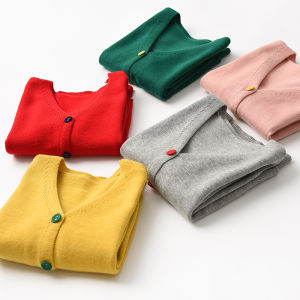 Knitted Sweater Coat for Children round Neck Open Cardigan Spring Autumn Cotton Material Boys Girls Pure Color Casual Wear