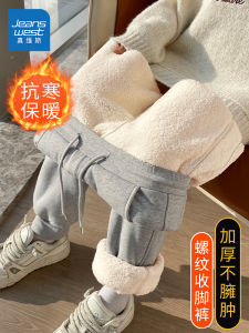 Jeanswest Fleece Lined Thickened Casual Pants Womens Autumn Winter Warm Cotton Polyester Blend Natural Waist Corduroy Trousers