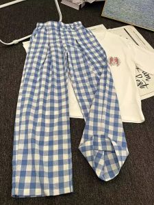 Quần Ống Đứng Kẻ Caro Mỏng Mùa Hè Cho Nam Dáng Rộng Thoải Mái Phong Cách Retro Mỹ Quần Thường Ngày Cạp Cao Dài