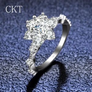 codLuxury 18K White Gold Wedding Band Big 5ct D Color Real Moissanite Diamond Sunflower Ring Fine Jewelry for Women