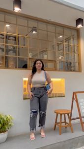 Celana Jeans Wanita BF Grammy Gray Premium - LEADDENIM