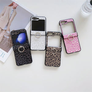 Luxury Leopard Print Hard PC Hinge Protection Phone Cover For Samsung Galaxy Z Flip 6 5 4 3 Flip ZFLIP6 ZFLIP5 ZFLP4 Z Flip 3 Case With Ring Holder