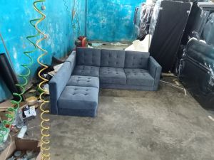 sofa L minimalis kaki kayu