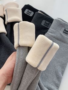 MiiOW | Quần dài lót lông cừu dày màu xám cho nữ MiiOW Quần dài mùa thu đông dày đặc lót lông cừu giữ ấm bằng cotton dài