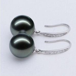 Perfect Circle Strong Light Natural Tahitian Black Pearl Powder Earrings 925 Silver Ear Hook Inlaid Zircon Earrings K-style All-Match Ornament